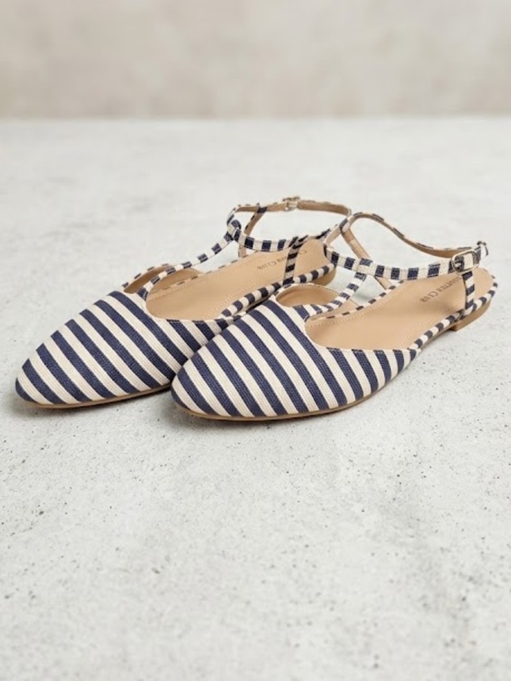 Charter Club Women’s Size 10 Ellory Navy & Cream Stripe T-Strap Flats